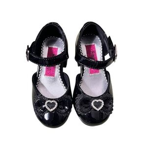 Rachel Shoes Black Patent Dress Shoes With Rhinestone Hearts Size 6